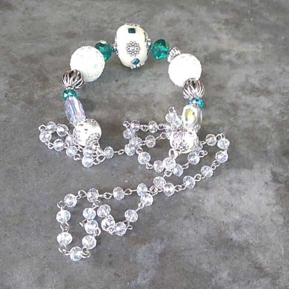 Beaded Handmade multi size & shape beads Silver tone Metal/clear beads necklace - Picture 5 of 7